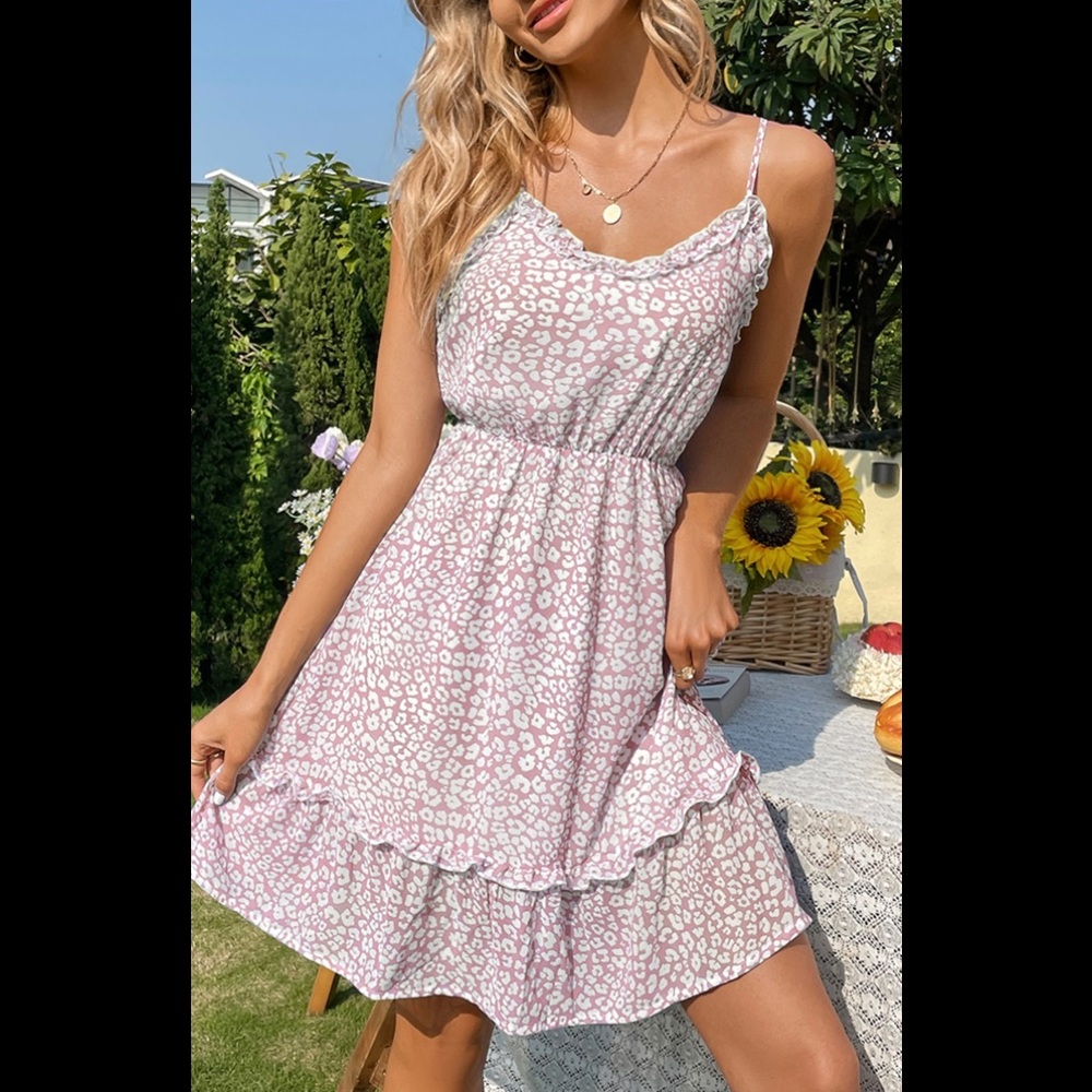 Cupshe V-Neck Elastic Waist Ruffle Pink Slip Dress Size Small